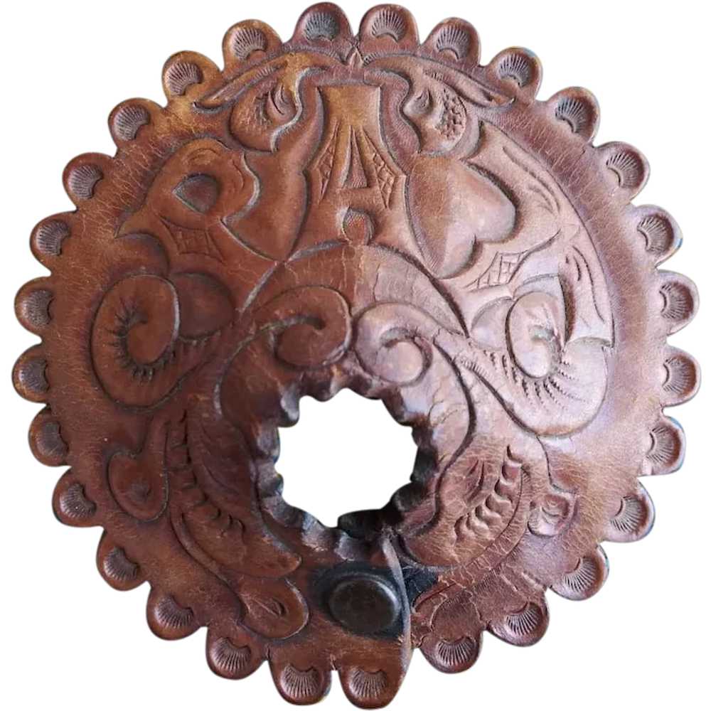 1940s Tooled Leather Ponytail Holder Hair Clip - image 1