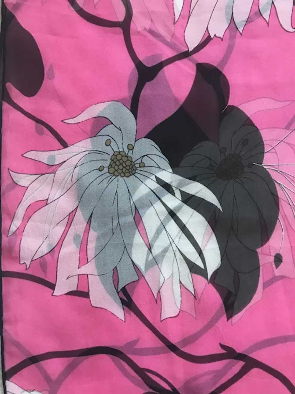 Semi Sheer Silk Chiffon Pink and Black Floral Sca… - image 6