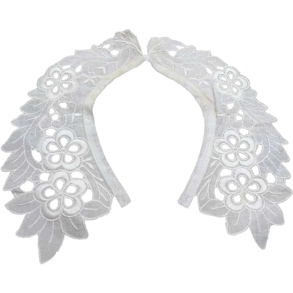 LOVELY Antique Collar, French Cotton Embroidered … - image 1