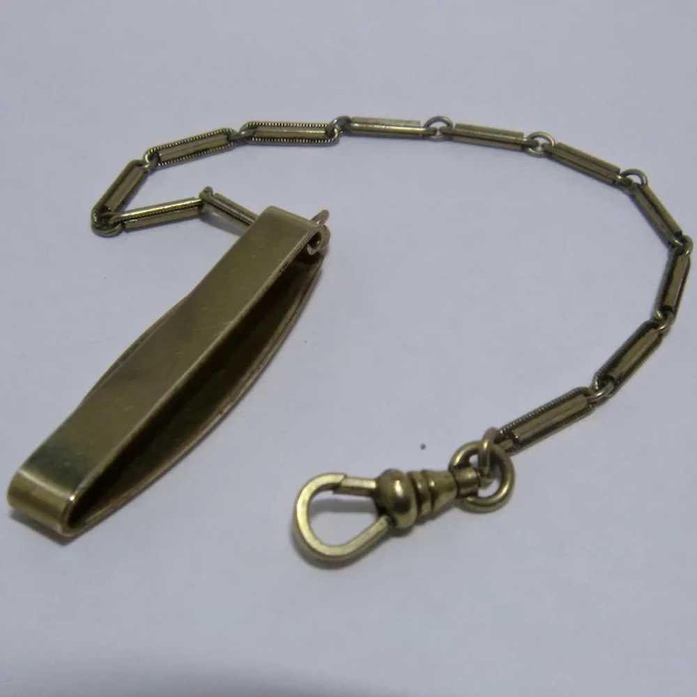 Ca 1920 Gold Fill Watch Chain w/ Belt Clip Hayward - image 2