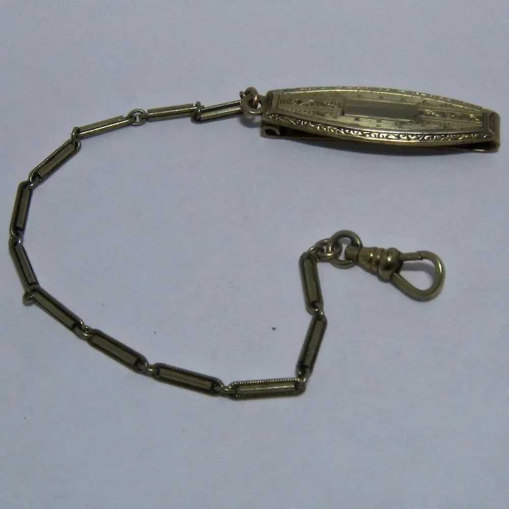 Ca 1920 Gold Fill Watch Chain w/ Belt Clip Hayward - image 8