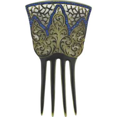 Ornate Antique Celluloid Rhinestone Hair Comb Fan… - image 1