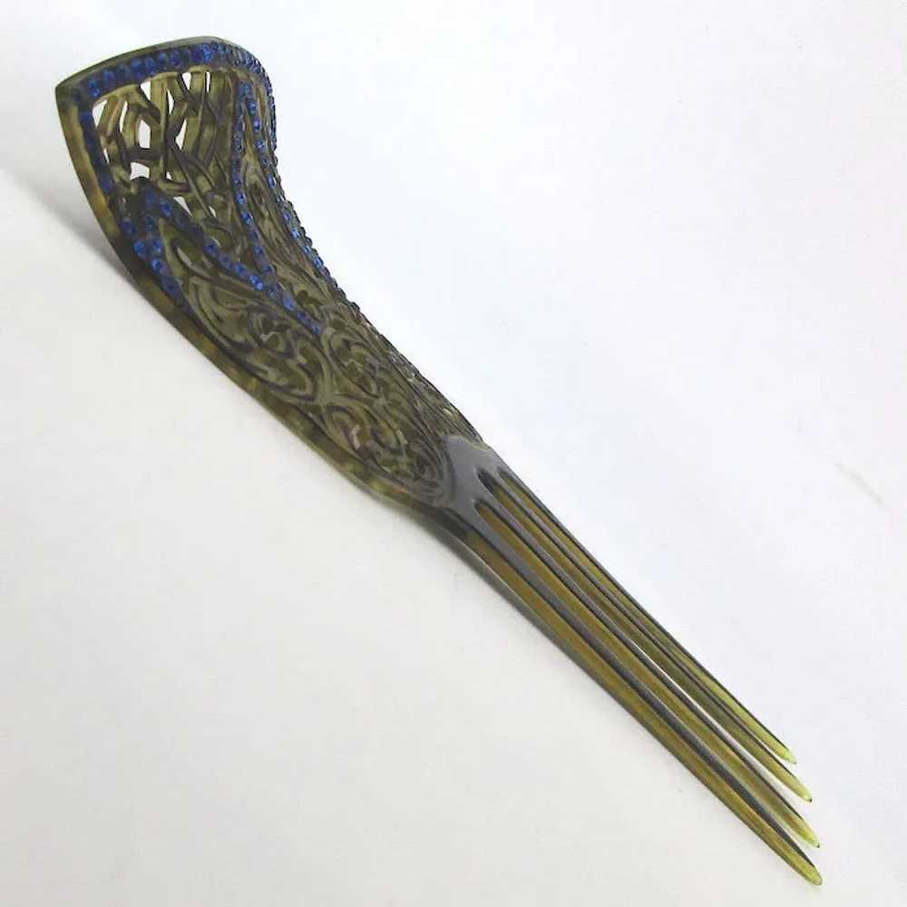 Ornate Antique Celluloid Rhinestone Hair Comb Fan… - image 2