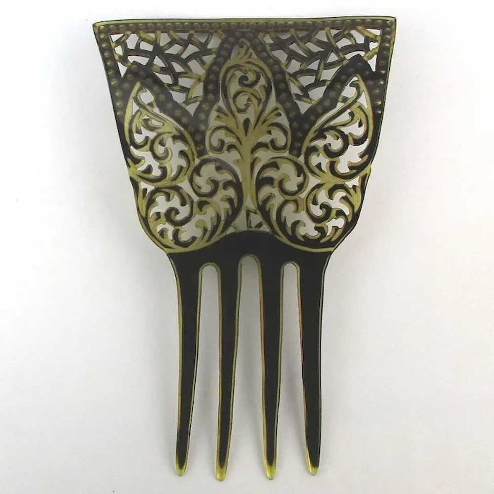 Ornate Antique Celluloid Rhinestone Hair Comb Fan… - image 3