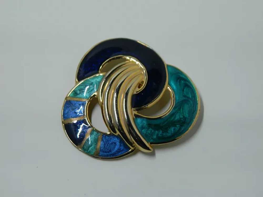 Amazing Large Teal Royal Blue and Gold Guilloche … - image 2