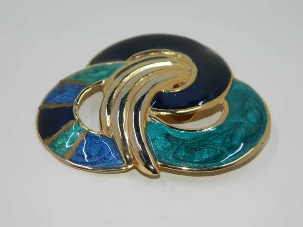 Amazing Large Teal Royal Blue and Gold Guilloche … - image 6