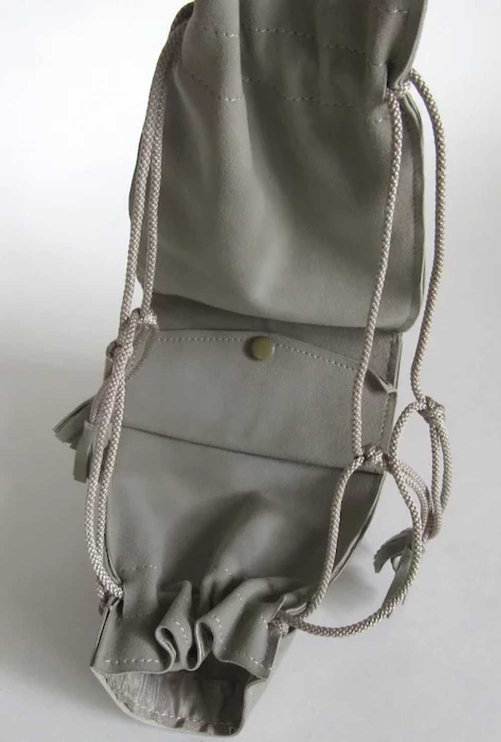1900's Grey Suede Folding Draw String Tassel Ends… - image 3