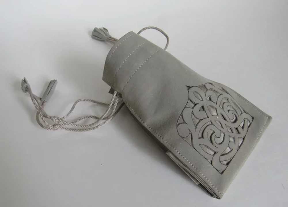1900's Grey Suede Folding Draw String Tassel Ends… - image 6