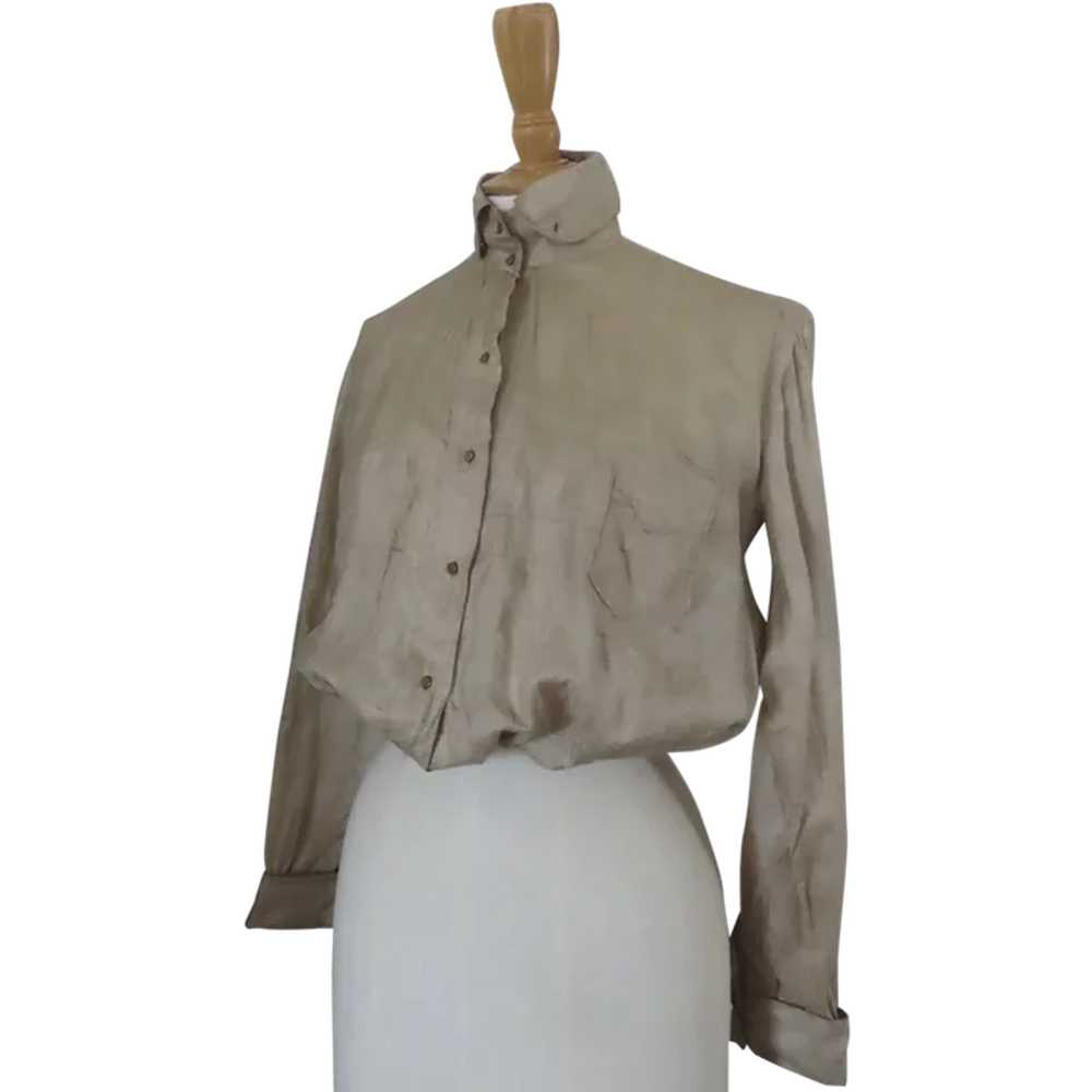 Shirt Waist Blouse in Raw Silk Front Pocket c 189… - image 1