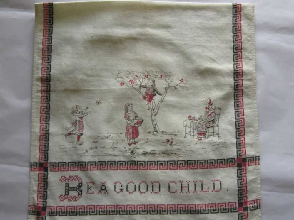 Victorian  Printed Bib, "Be A Good Child", Antiqu… - image 4