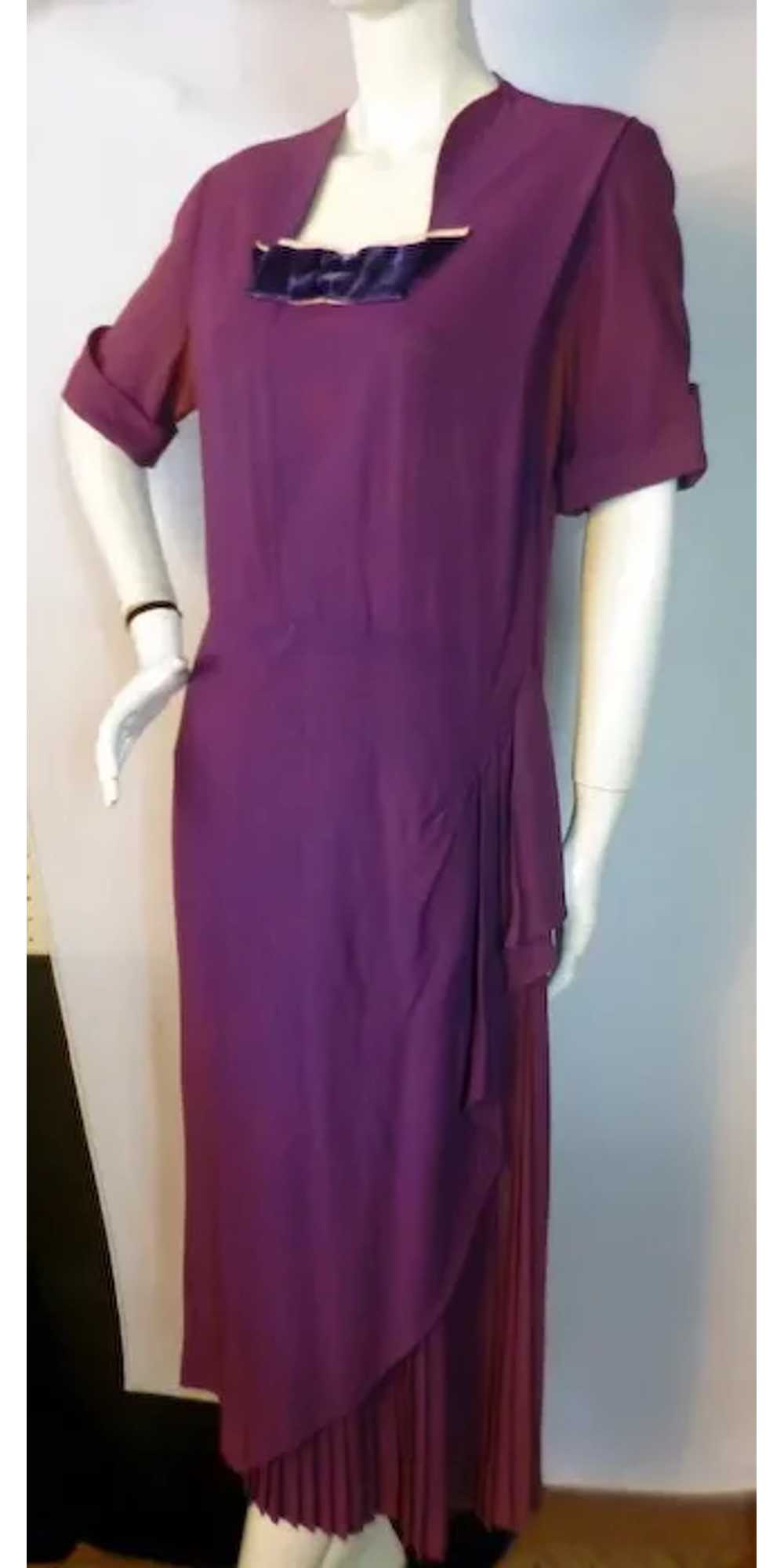 Vintage 1940s Purple Crepe Drape Dress Blakely Fa… - image 3
