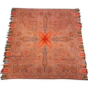 19th c Large Woven Paisley Shawl with Traditional 