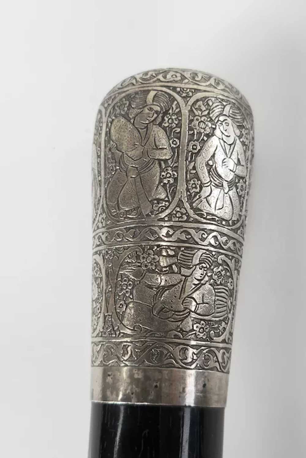 Middle Eastern Persian Silver Oversize Cane Walki… - image 2