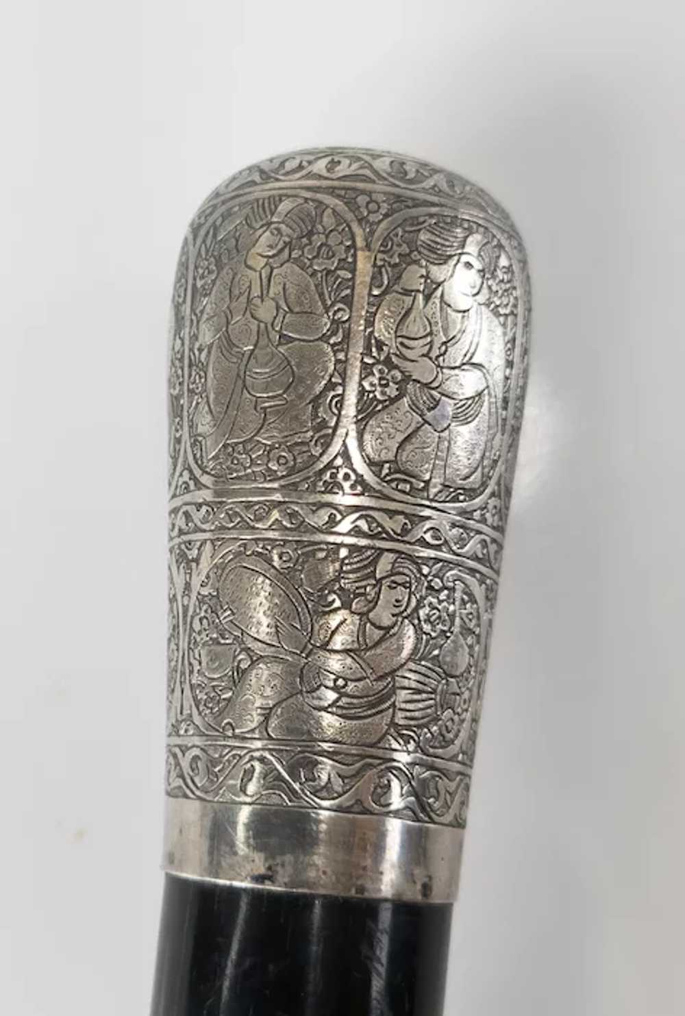 Middle Eastern Persian Silver Oversize Cane Walki… - image 3