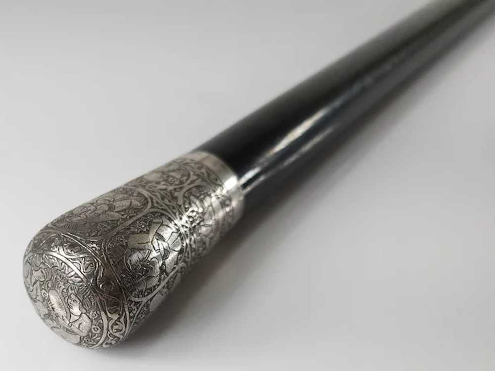 Middle Eastern Persian Silver Oversize Cane Walki… - image 5