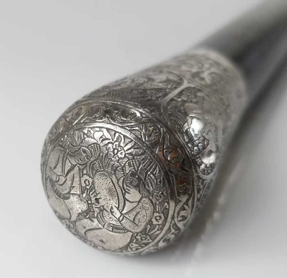 Middle Eastern Persian Silver Oversize Cane Walki… - image 6