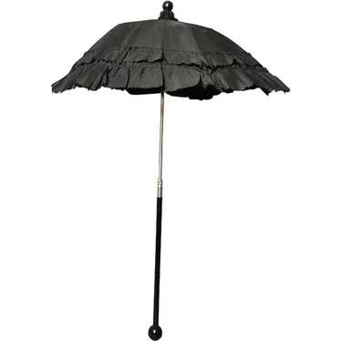 Antique Victorian black silk mourning parasol, ex… - image 1
