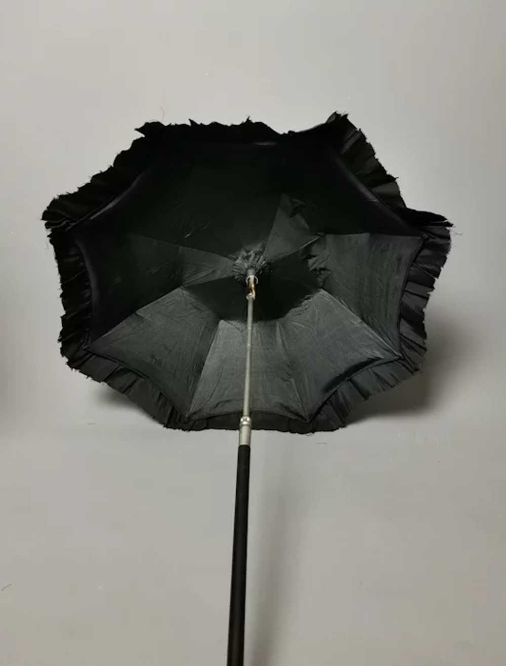 Antique Victorian black silk mourning parasol, ex… - image 6