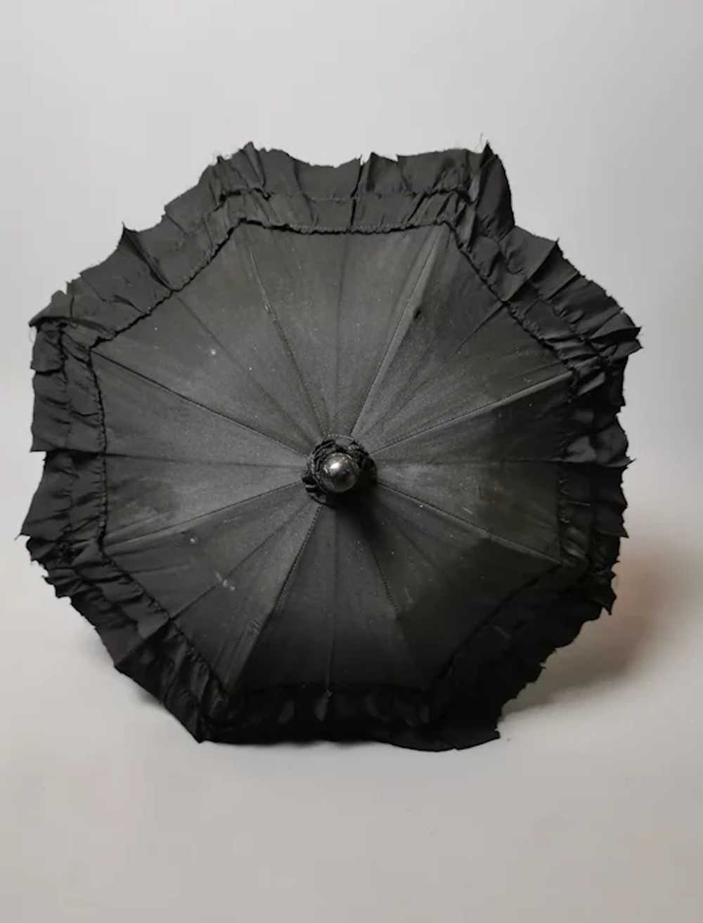 Antique Victorian black silk mourning parasol, ex… - image 8