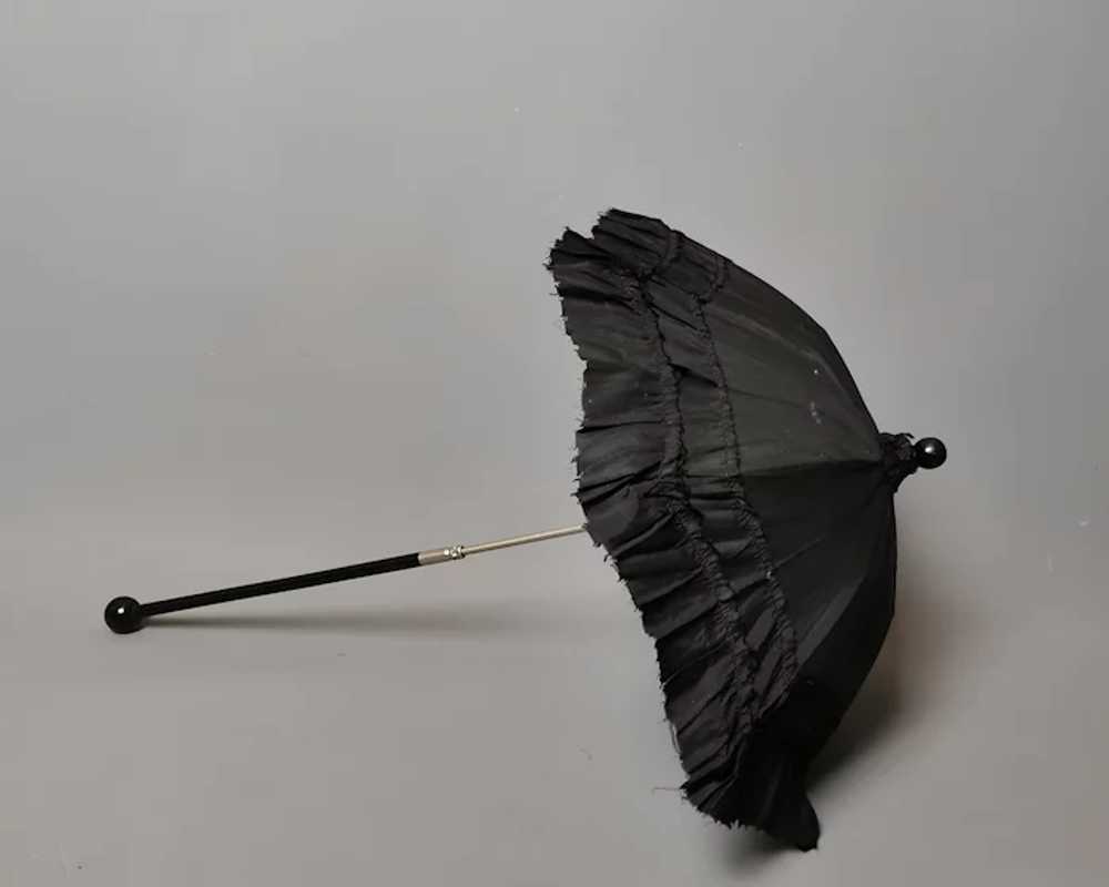 Antique Victorian black silk mourning parasol, ex… - image 9