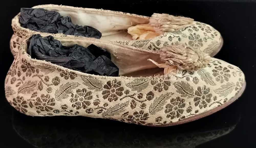 Antique child's silk shoes, embroidered, Edwardian - image 2