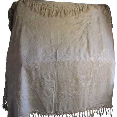 Lovely Antique Embroidered Floral Silk Shawl, Pia… - image 1