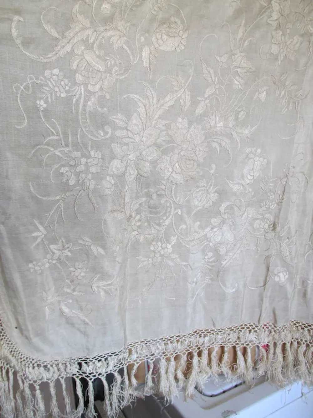 Lovely Antique Embroidered Floral Silk Shawl, Pia… - image 2