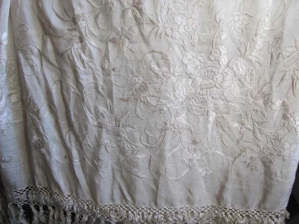 Lovely Antique Embroidered Floral Silk Shawl, Pia… - image 6