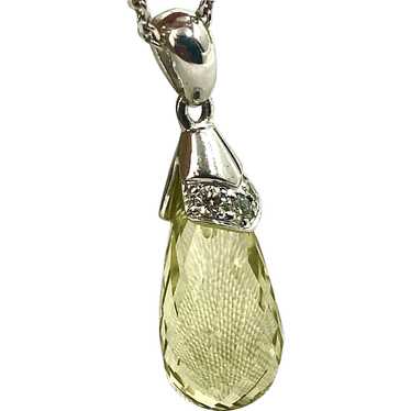 14K White gold Diamond & Citrine Pendant hallmark… - image 1