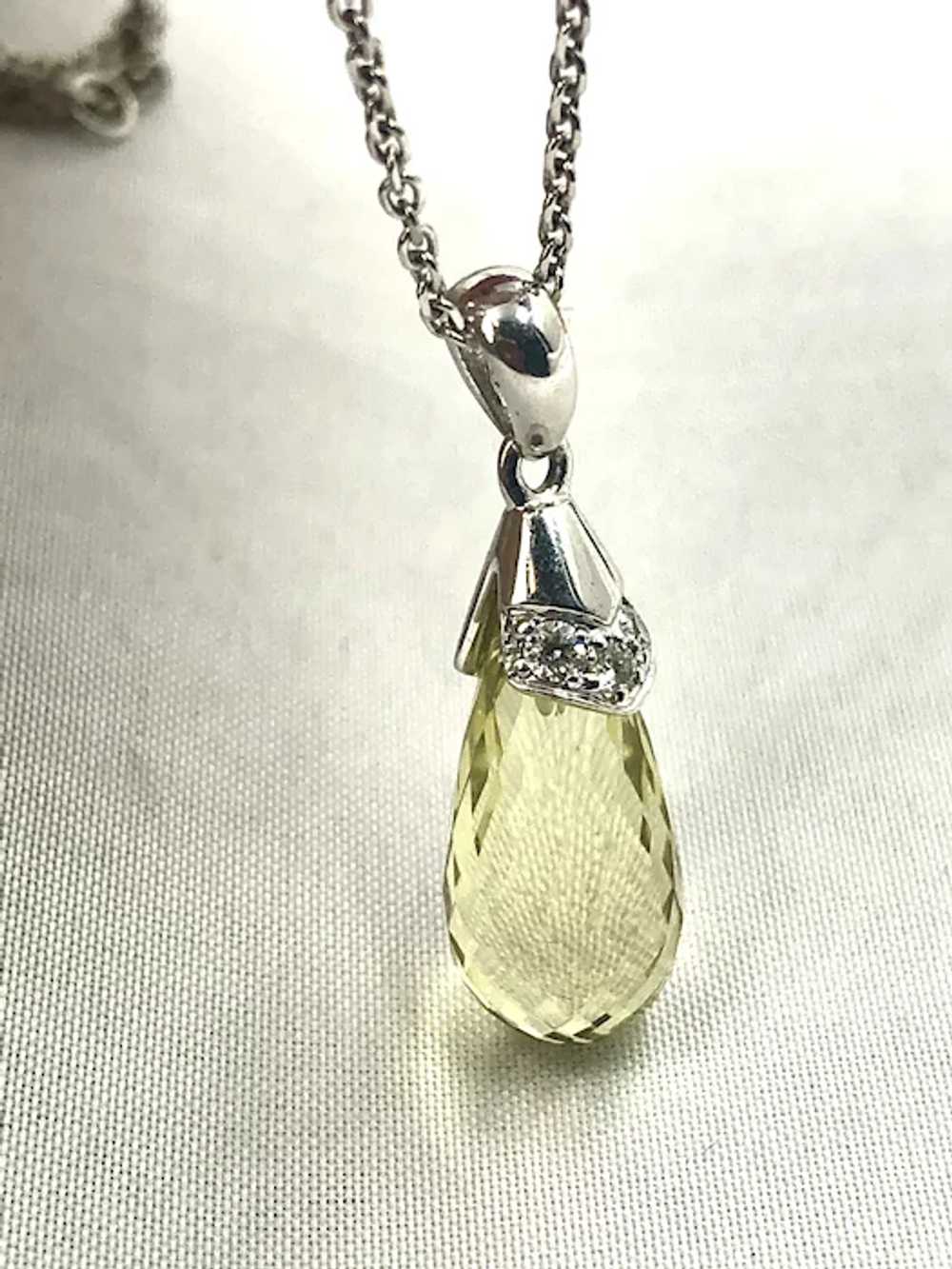 14K White gold Diamond & Citrine Pendant hallmark… - image 5