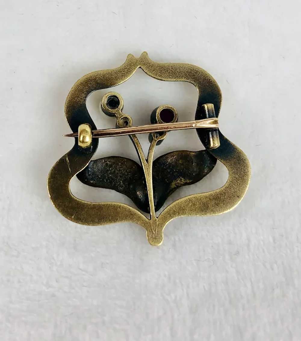 Art Nouveau, 14K Gold, Diamond, Ruby & Pearl Broo… - image 5