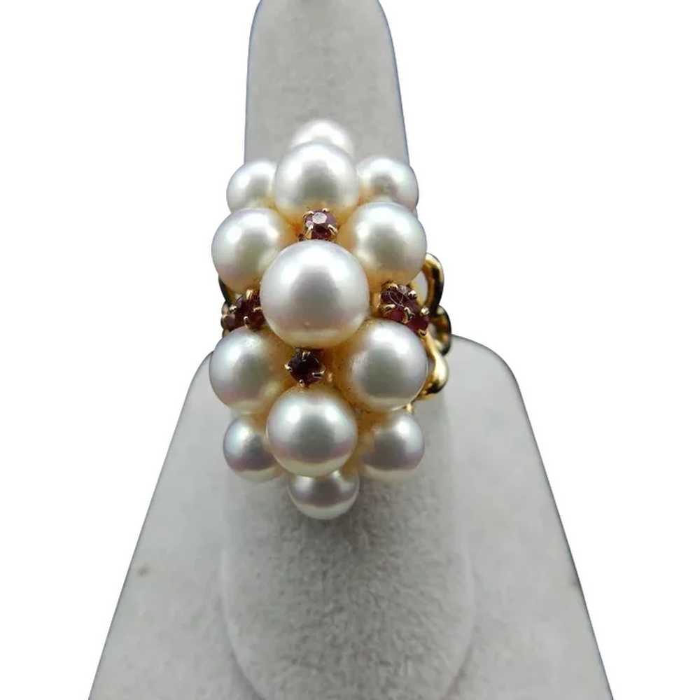 18 Karat Estate Cultured Pearl and Ruby Ring - image 1