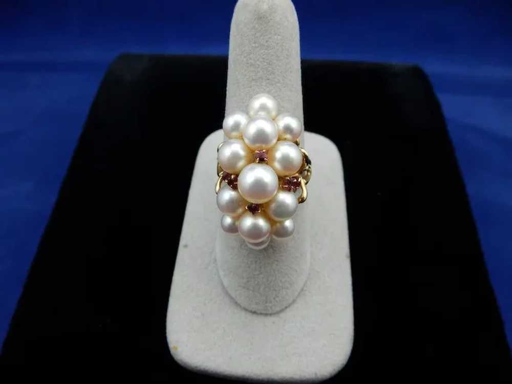 18 Karat Estate Cultured Pearl and Ruby Ring - image 2