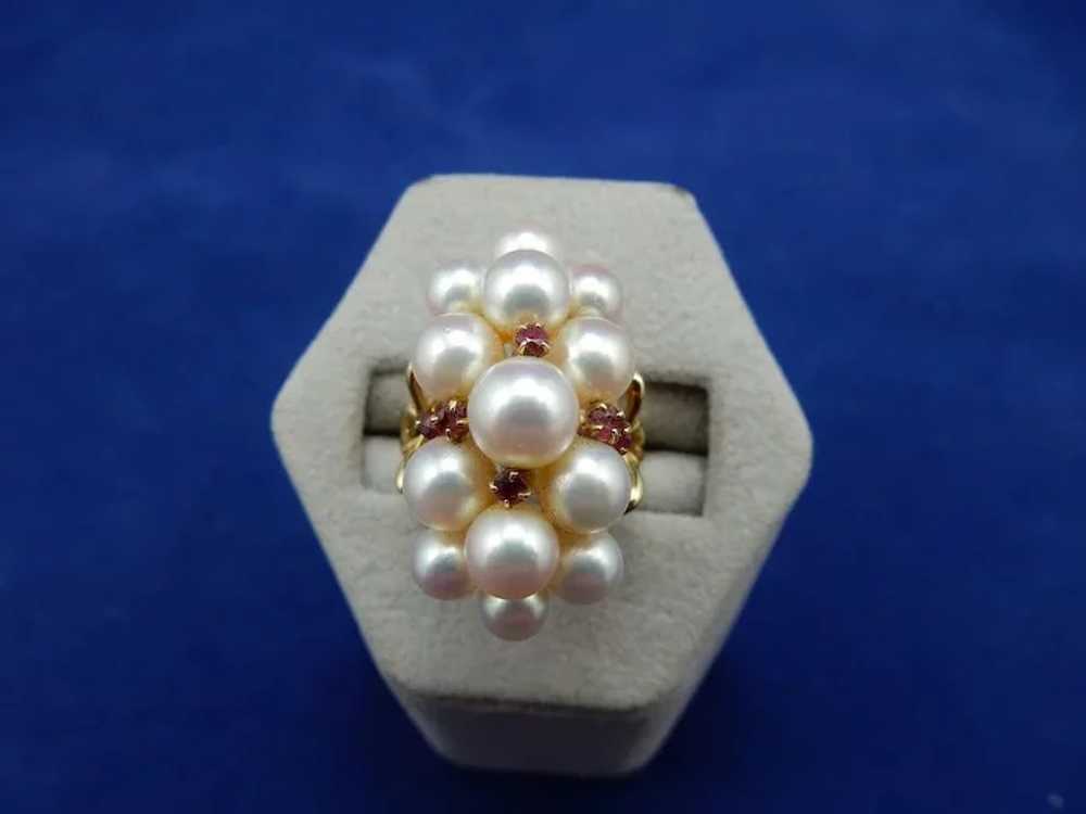 18 Karat Estate Cultured Pearl and Ruby Ring - image 3