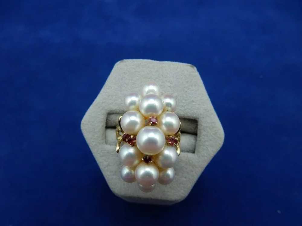 18 Karat Estate Cultured Pearl and Ruby Ring - image 4