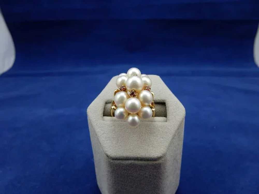 18 Karat Estate Cultured Pearl and Ruby Ring - image 5