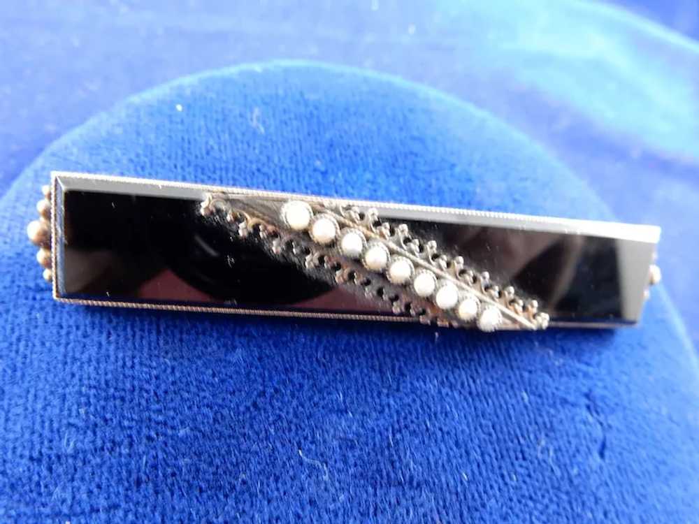 14 Karat Black Onyx and Seed Pearl Mourning Pin - image 2