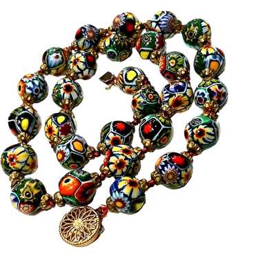 Vintage Murano Glass Millefiori Bead Necklace - image 1