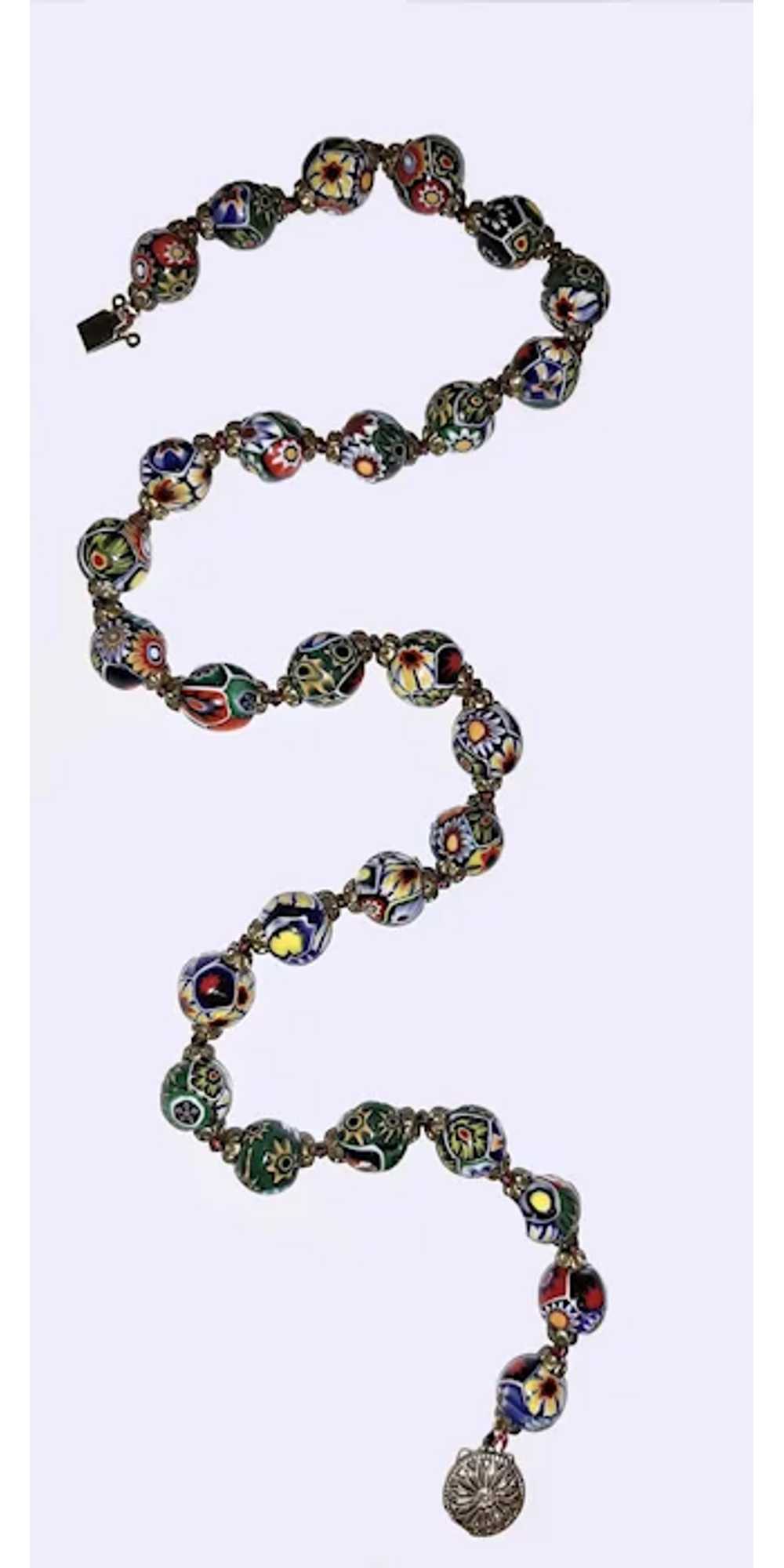 Vintage Murano Glass Millefiori Bead Necklace - image 3