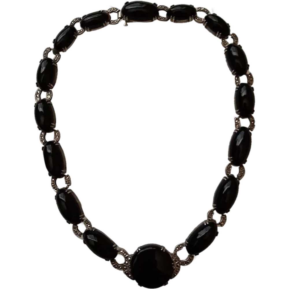 Sterling, Onyx and Marcasite Necklace - C. 1930 - image 1