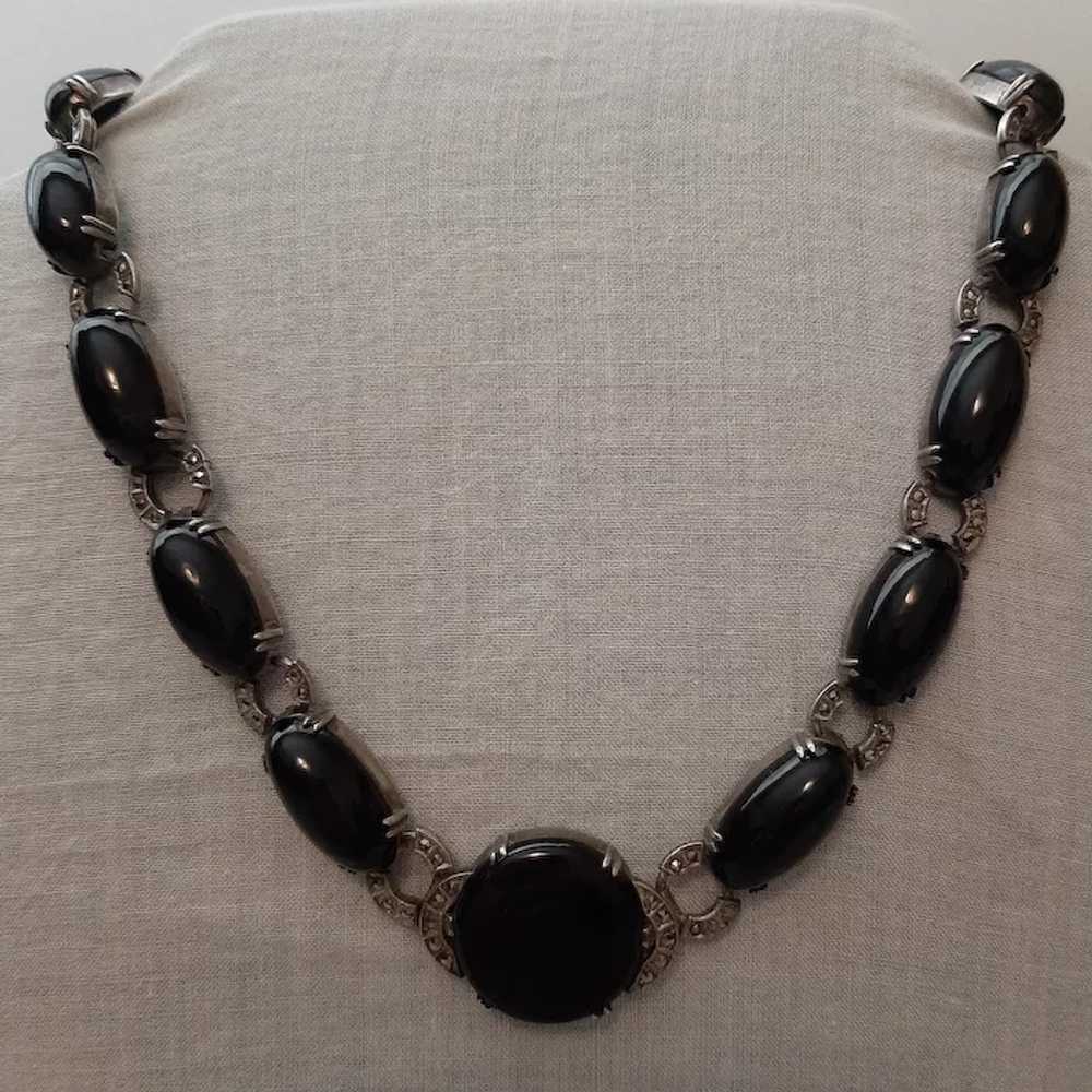 Sterling, Onyx and Marcasite Necklace - C. 1930 - image 2