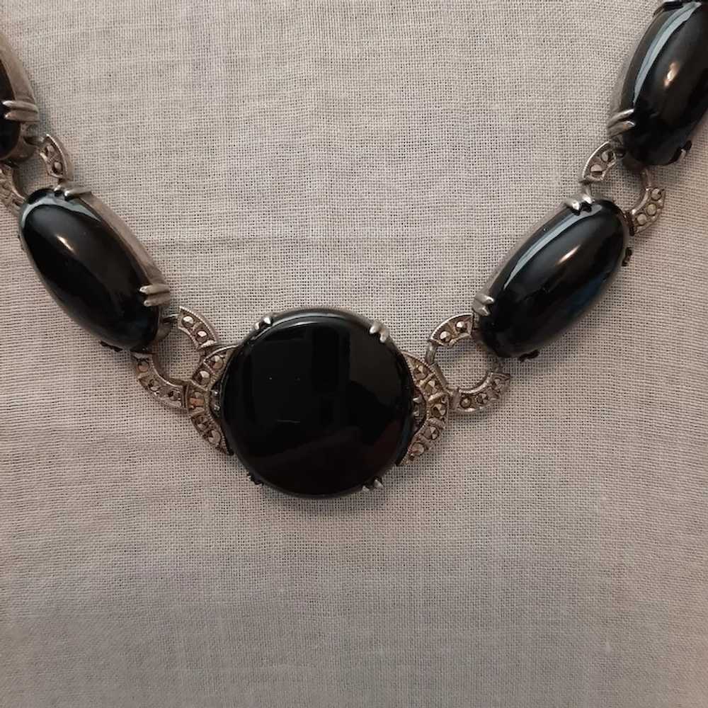 Sterling, Onyx and Marcasite Necklace - C. 1930 - image 3