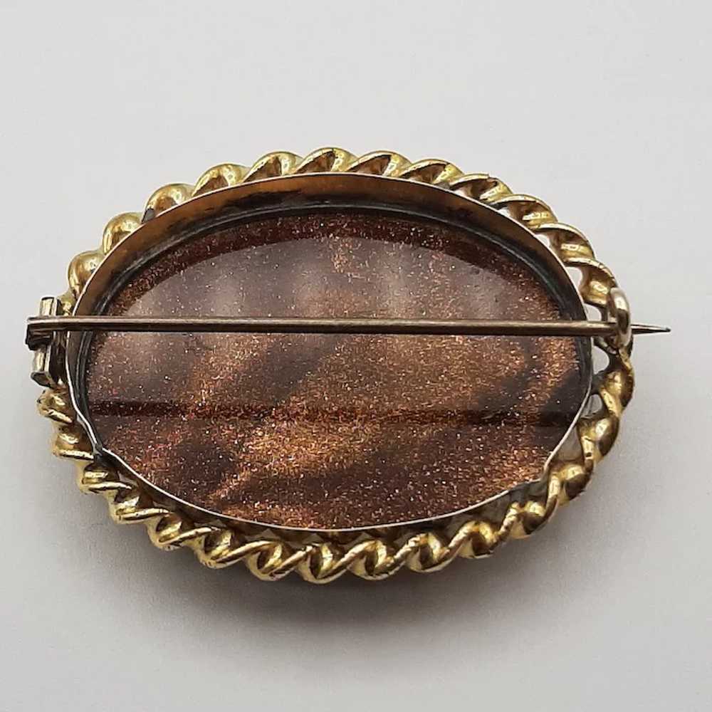14K Goldstone Micro Mosaic Pin / Brooch - C. 1860 - image 4