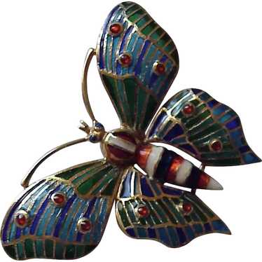 14K & Plique Butterfly Pin - C. 1975 - image 1