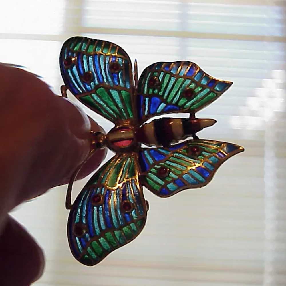 14K & Plique Butterfly Pin - C. 1975 - image 2