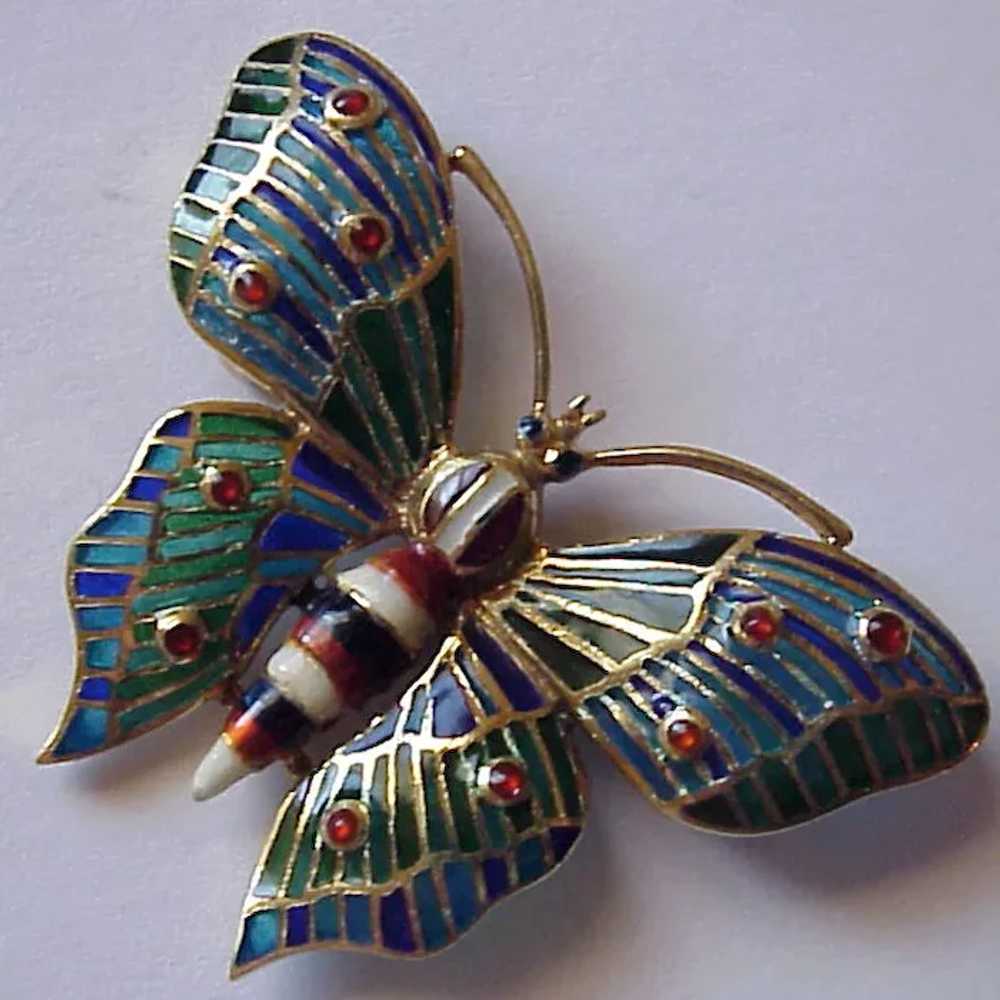 14K & Plique Butterfly Pin - C. 1975 - image 3