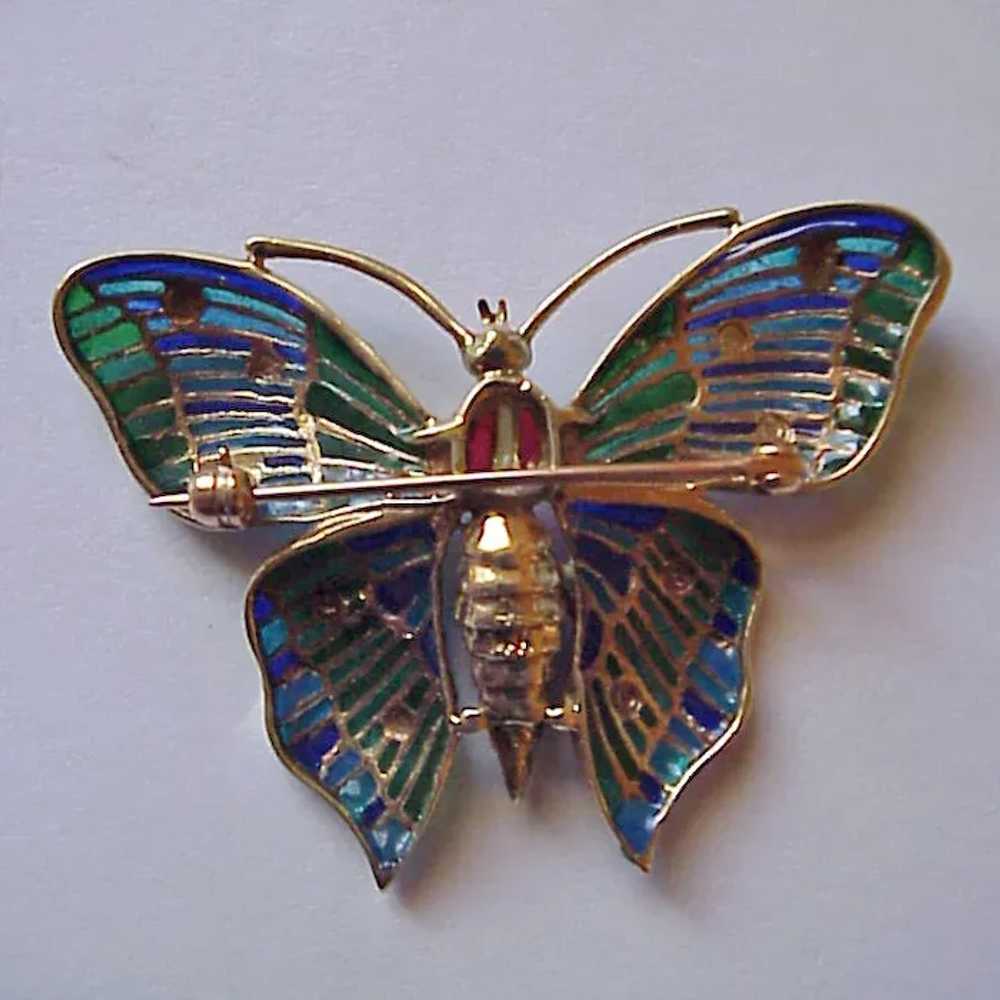 14K & Plique Butterfly Pin - C. 1975 - image 4