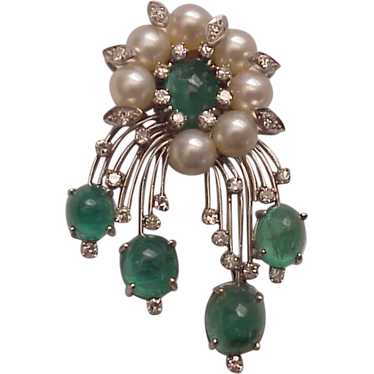 Platinum, Pearl, Emerald, Diamond Pin - Circa 1950