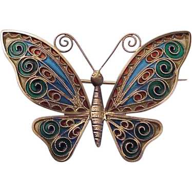 Kjaerland Vermeil Sterling, Plique Butterfly Pin … - image 1