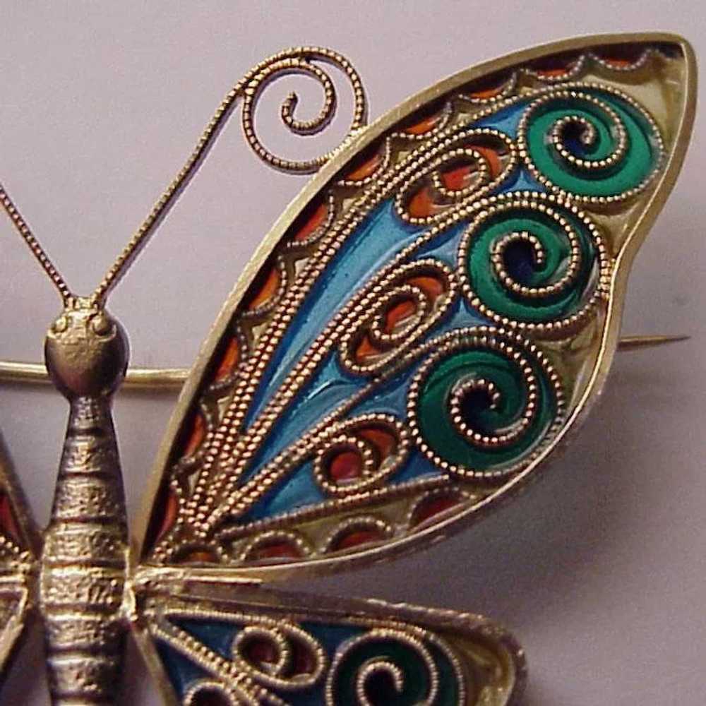 Kjaerland Vermeil Sterling, Plique Butterfly Pin … - image 2